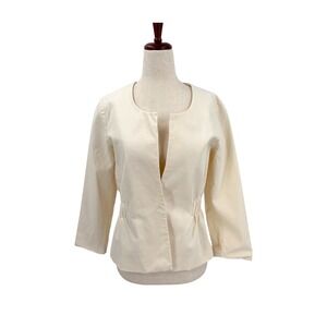 Theory Cotton Wool Blend Off White Blazer Jacket Size 10